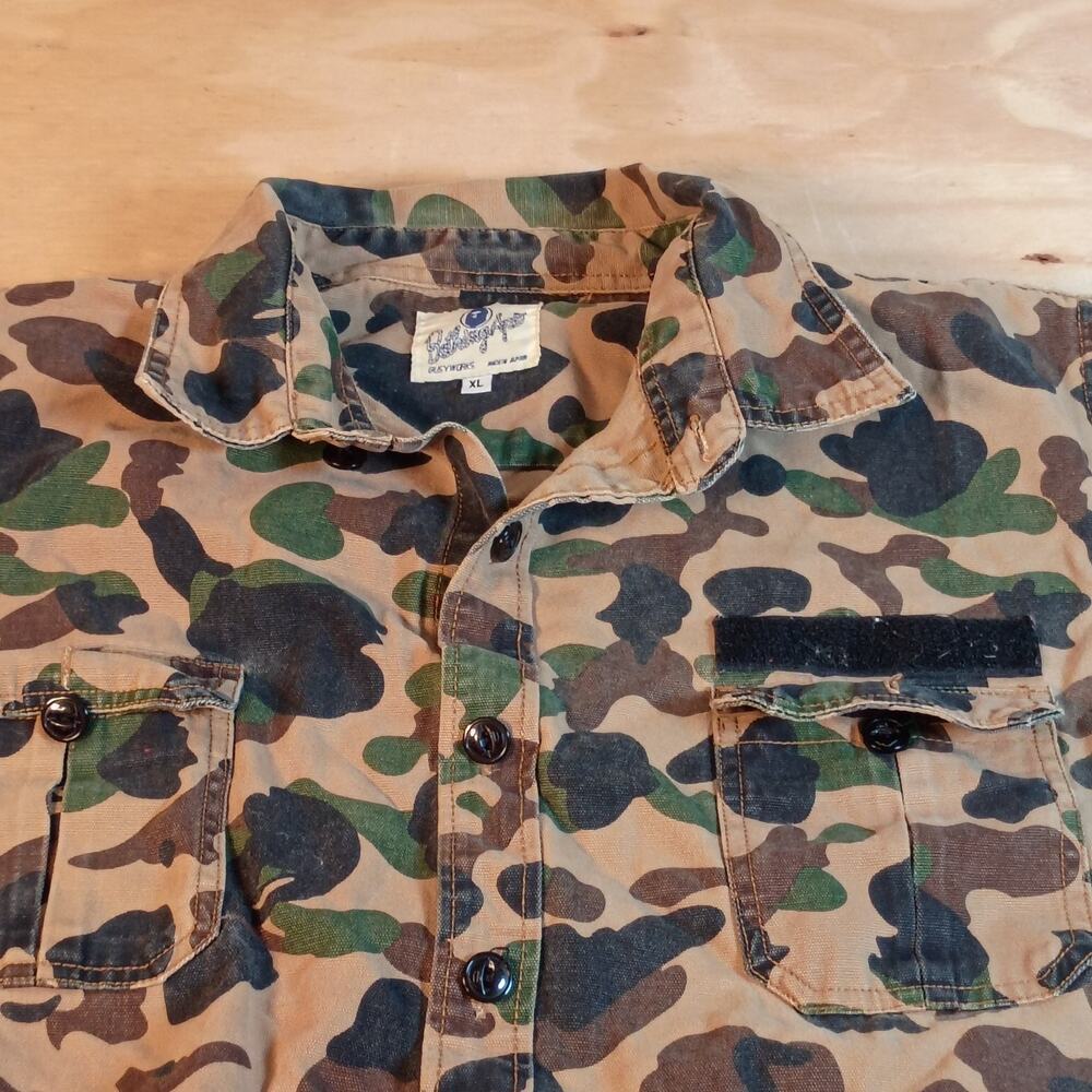 BAPE A Bathing Ape Busy Works Camo Shirt Mens XL Button Up Japan